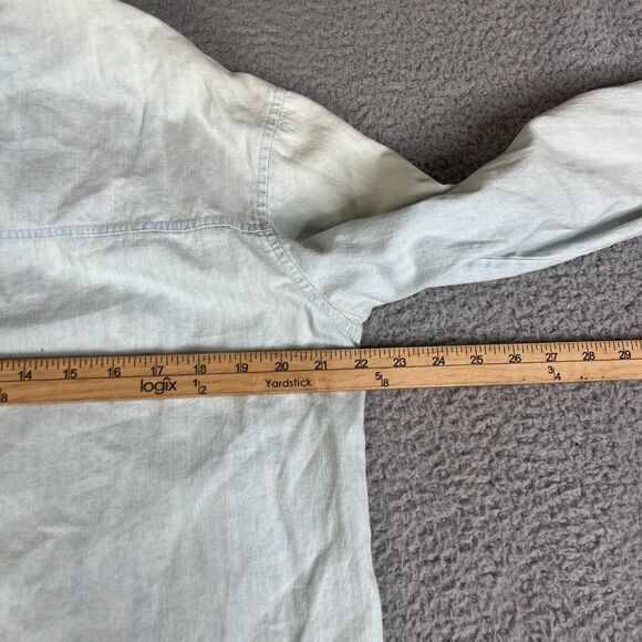 Volcom Denim Shirt Womens M Blue Denim Chambray Long Sleeve Pocket Nice Fade - Picture 6 of 9